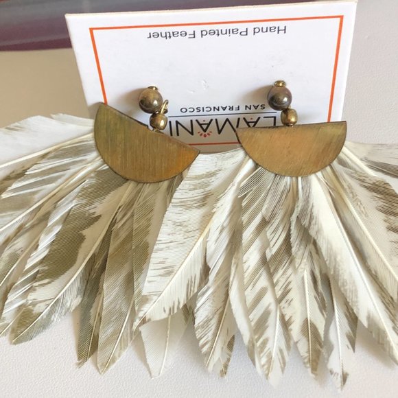 LAMANI SF Handcrafted Feathers Statement Earrings - Picture 4 of 6